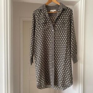 LOFT Monochrome Geometric Long Sleeve Dress